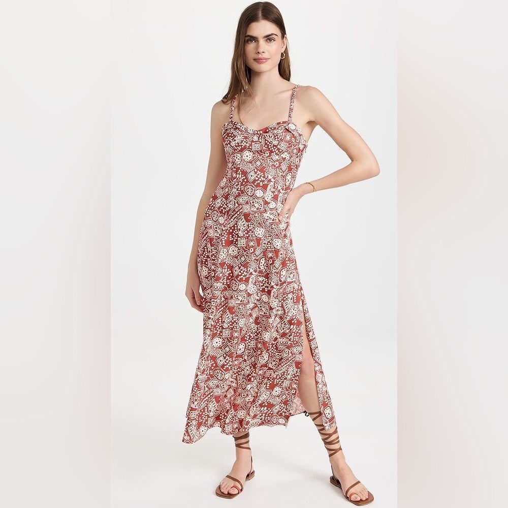 NEW Rebecca Taylor Labyrinth Slip Dress Sleeveless Side Slit Plus Size 14